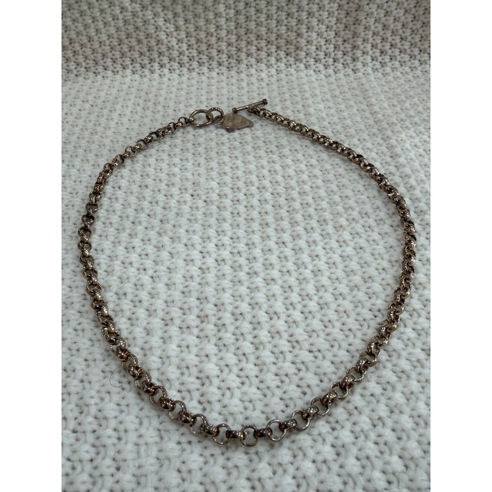 925 Sterling Silver Rolo Link Toggle Necklace Heart Charm 18" Vintage Style